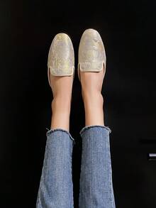 Women's Chinese Style Gold Mules, Closed Toe Flat Slippers - Multicolor - View 6