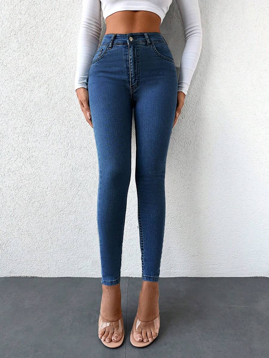 Skinny Cropped Jeans - Blue - View 1