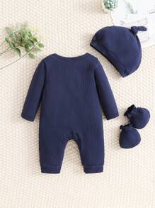 SHEIN 男婴春夏休闲圆领长袖印花连体衣 - 藏蓝色 - 查看 2