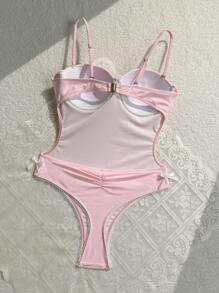 SHEIN Swim Pink Sexy Holiday Style One-Piece Swimsuit,Summer Beach