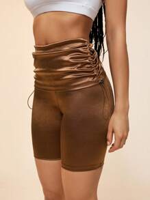 SHEIN Sport Studio Einfarbige Damensport-Leggings im schlichten Falten-Design