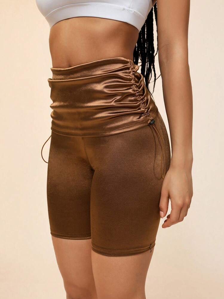Women's Solid Color Simple Pleated Design Sports Leggings