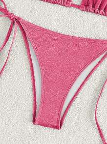 SHEIN Swim 女士纯色吊带比基尼套装，带独立比基尼套装，性感度假泳装，夏季海滩 - 玫紅色 - 查看 4