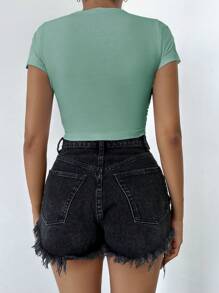 Cottnline Camiseta Corta Asimétrica Con Dobladillo Y Pliegues Laterales