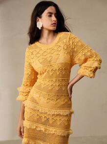 Anewsta 性感中空和流蘇設計女士緊身中長裙