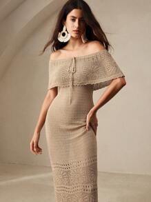 Anewsta 女士遊艇風格空心露肩無肩帶上衣，假期風格，米色 - 卡其色 - 查看 3