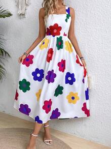 SHEIN Clasi 女士彩色花朵印花吊带长裙女装 - 白色 - 查看 3