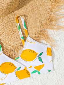SHEIN Tween Girl Separated Bikini Set, Random Printed, 3pcs/Set Summer Beach