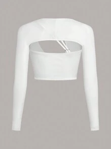 SHEIN ICON Cut Out Asymmetrical Neck Crop Top - White - View 2