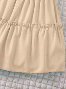 SHEIN Vestido de verano simple para joven chica con cuello redondo, unicolor y bajo con ribete de volantes - Albaricoque - Ver 3