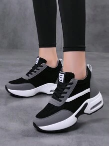 Platform Wedge Walking Chunky Shoes For Women High Heel Air Cushion Casual Fashion Sneaker.