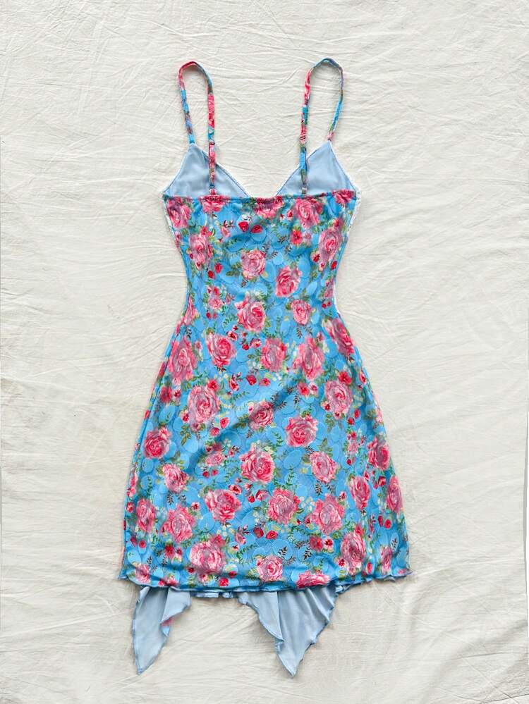 Women's Spaghetti Strap Lace Patchwork Floral Printed Sleeveless Sundress For Summer