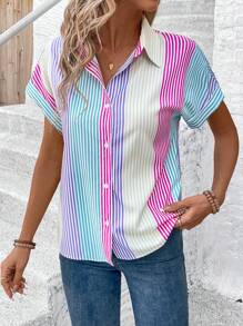EMERY ROSE Camisa de moda para mujer a rayas multicolor (con corte floral)