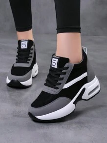 Platform Wedge Walking Chunky Shoes For Women High Heel Air Cushion Casual Fashion Sneaker.