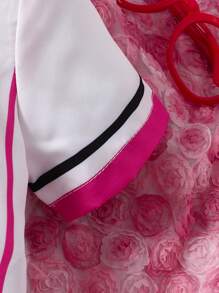 Fashionable Color Block Baby Girl Sleeveless Top, Shorts And Short Sleeve Jacket Set - Hot Pink - View 6