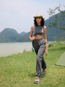 In My Nature Women's Solid Color Waterproof Drawstring Pants With Pockets For Outdoor Activities