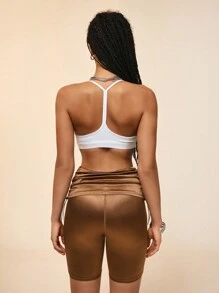 SHEIN Sport Studio Einfarbige Damensport-Leggings im schlichten Falten-Design