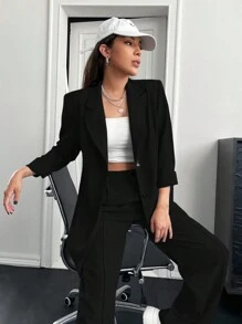EURMUSE Conjunto De Traje De Negocios De Mujer De Color Sólido - Negro - Ver 6