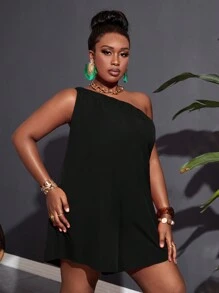 Slaydiva Plus Size Women's One Shoulder Sleeveless Solid Color Wide Leg Jumpsuit