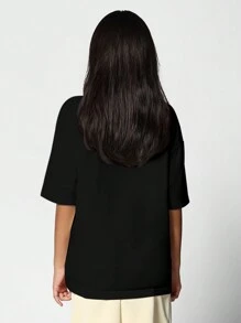 SUMWON Tween Girl Regular Fit Essential Elbow Sleeve Tee - Black - View 2