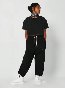 SUMWON Tween Girls Washed Crop Fit Shirt - Black - View 4