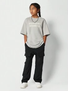 SUMWON 青少年女孩下擺垂墜尼龍褲 - 黑色 - 查看 3