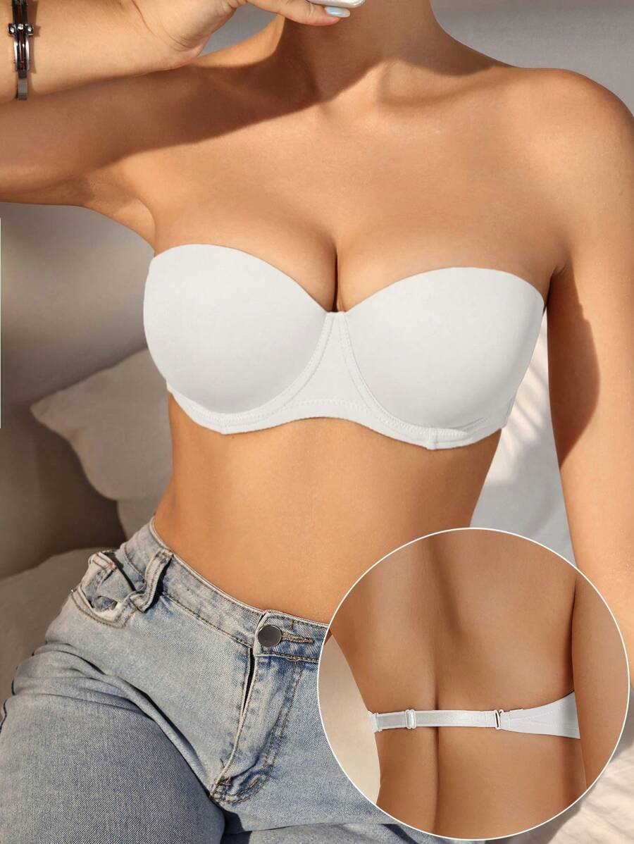 Áo ngực kiểu dáng đơn giản màu trơn dành cho nữ có dây buộc và dây đeo vai - trắng - Xem 1