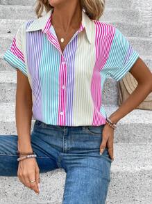 EMERY ROSE Camisa de moda para mujer a rayas multicolor (con corte floral)