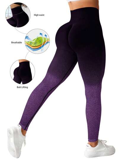 Mallas de entrenamiento con rayas laterales con estampado degradado Mallas para correr con control de barriga