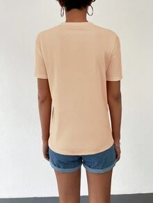 EURMUSE Maglietta A Maniche Corte Stampata Con Fiori Per Donna - Cachi - Visualizzare 2