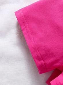 Fashionable Color Block Baby Girl Sleeveless Top, Shorts And Short Sleeve Jacket Set - Hot Pink - View 8