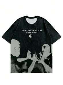 Women's Harajuku Style Casual Round Neck Short Sleeve Portrait & Letter Print Fashion Streetwear Gothic Tee