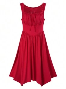 Calvaya Women's Solid Color Strapless Dress With Pleated Bodice And Asymmetric Hem For Summer