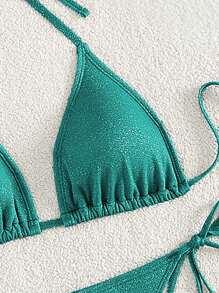 Swim Mod Women's Solid Color Halter Strap Sexy Bikini Set For Vacation, Beach,Summer Beach - Green - View 5