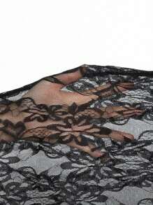 Swim SXY Summer Beach Women Holiday Deep V-Neck Long Sleeve Lace Sheer Slim Fit Cover-Up Dress - Black - View 4