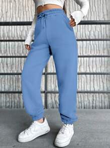RueChic Women's Drawstring Waist Joggers - Baby Blue - View 3