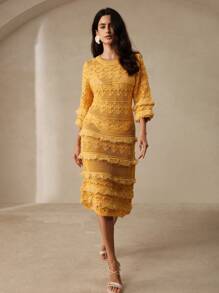 Anewsta 性感中空和流蘇設計女士緊身中長裙