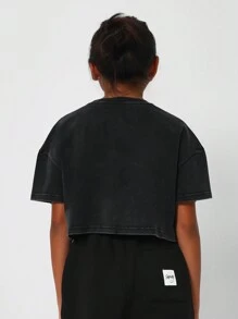 SUMWON Tween Girls Washed Crop Fit Shirt - Black - View 2