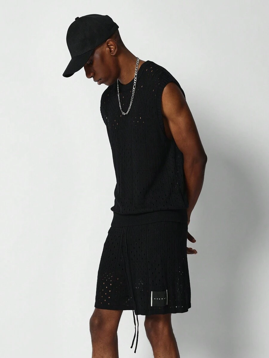 SUMWON Knit Mesh Tank And Short 2 Piece Set - Black - View 1