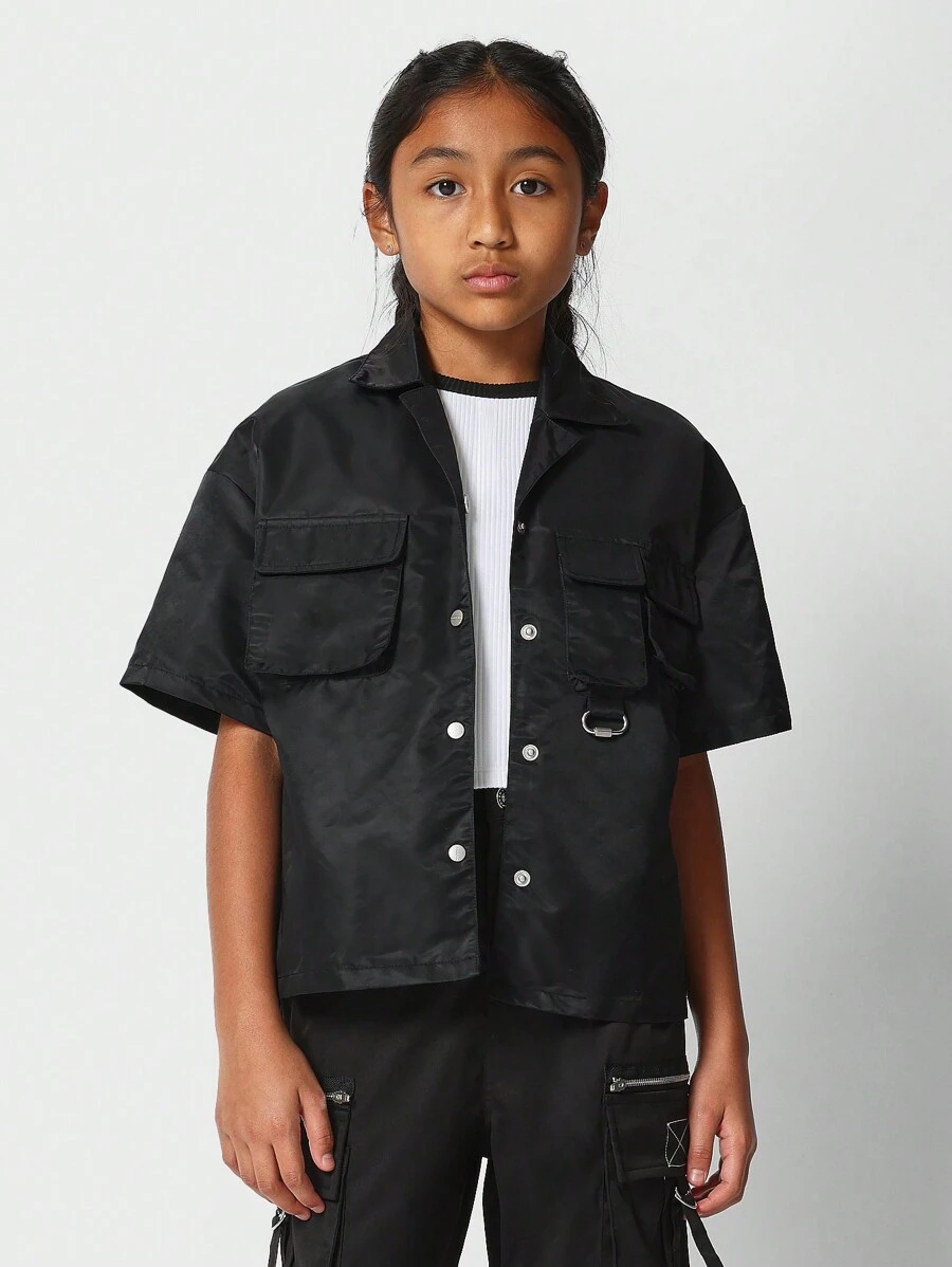 SUMWON 儿童中性款尼龙衬衫，带大口袋