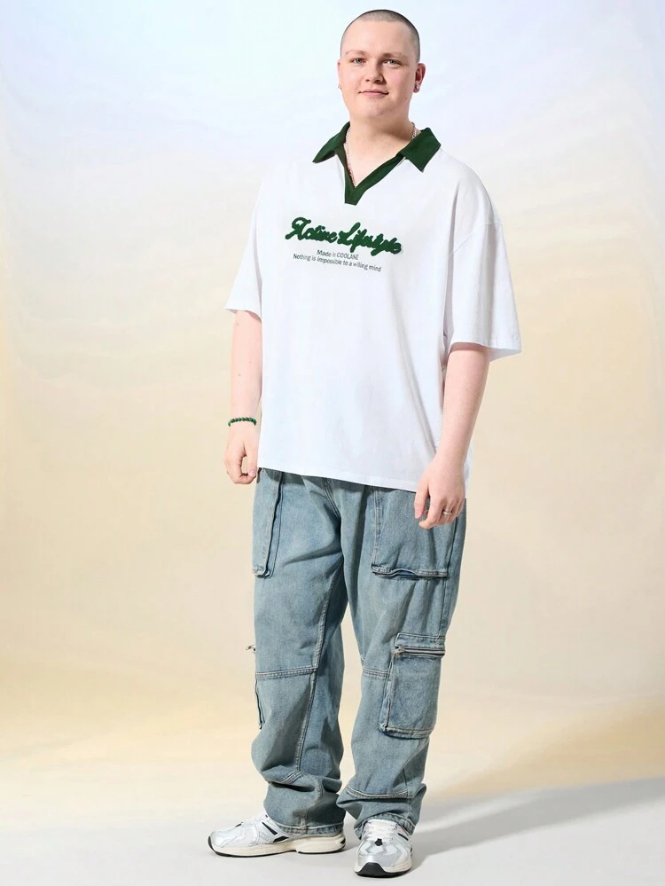 Men Plus Size Knitted Casual Loose Fit Short Sleeve Polo Shirt