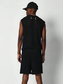 SUMWON Knit Mesh Tank And Short 2 Piece Set - Black - View 2