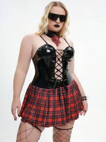 AltCore Plus 3pack Tartan Lace Up Front School Girl Costume Set