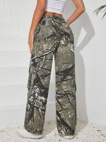 SHEIN Tall Women's Casual Daily Wear Cargo Pants With Pockets - Army Green - View 2