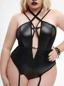 AltCore Plus Crisscross Front Patent Garter Teddy Bodysuit