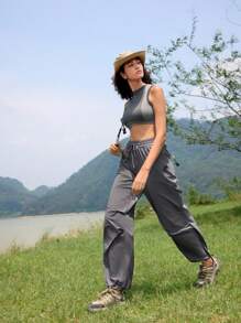 In My Nature Women's Solid Color Waterproof Drawstring Pants With Pockets For Outdoor Activities