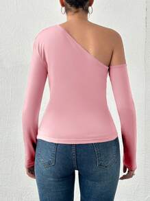 Women's Oblique Shoulder Slim Fit Hollow Out T-Shirt