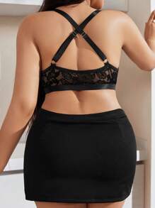 DelicateAllure Plus Size Sexy Summer Lace See-Through Bralette - Black - View 2