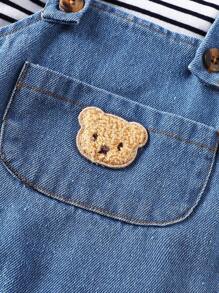 SHEIN Fashionable Striped Short Sleeve T-Shirt And Overalls Set For Baby Boy - Blue - View 4