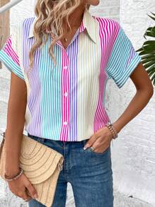 EMERY ROSE Camisa de moda para mujer a rayas multicolor (con corte floral)